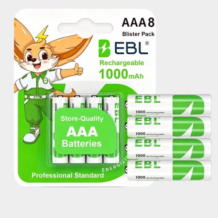 EBL Rechargeable AAA Batteries 1000mAh Ni-MH Triple A Batteries, 8 Counts 1.2V