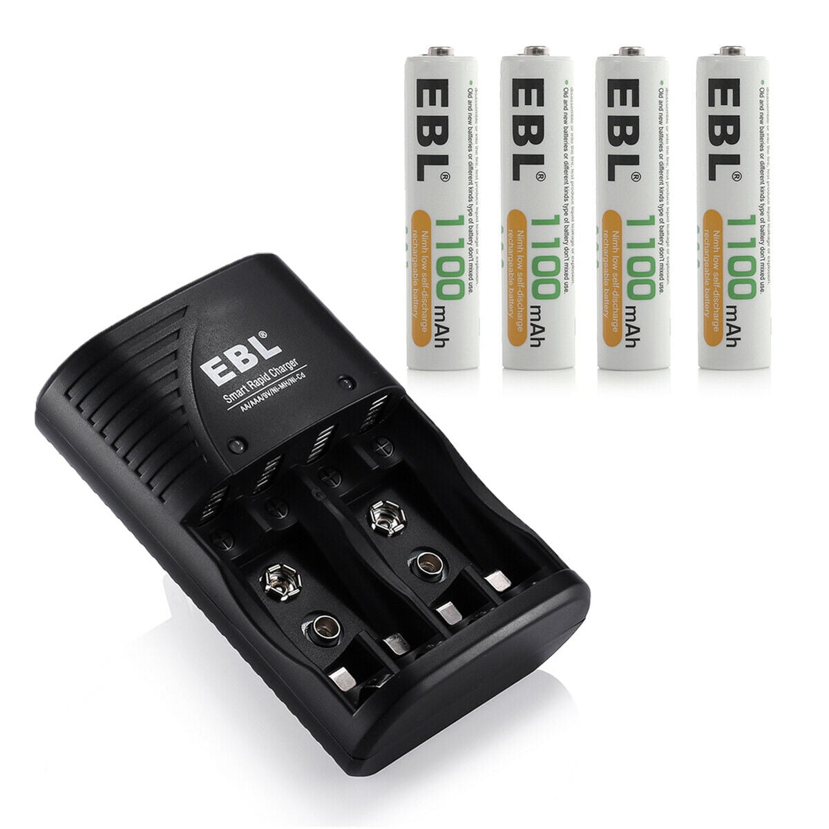EBL Rechargeable AAA Batteries (4-Pack)+ Battery Charger for 9V Ni-MH Ni-CD AAA AA Batteries