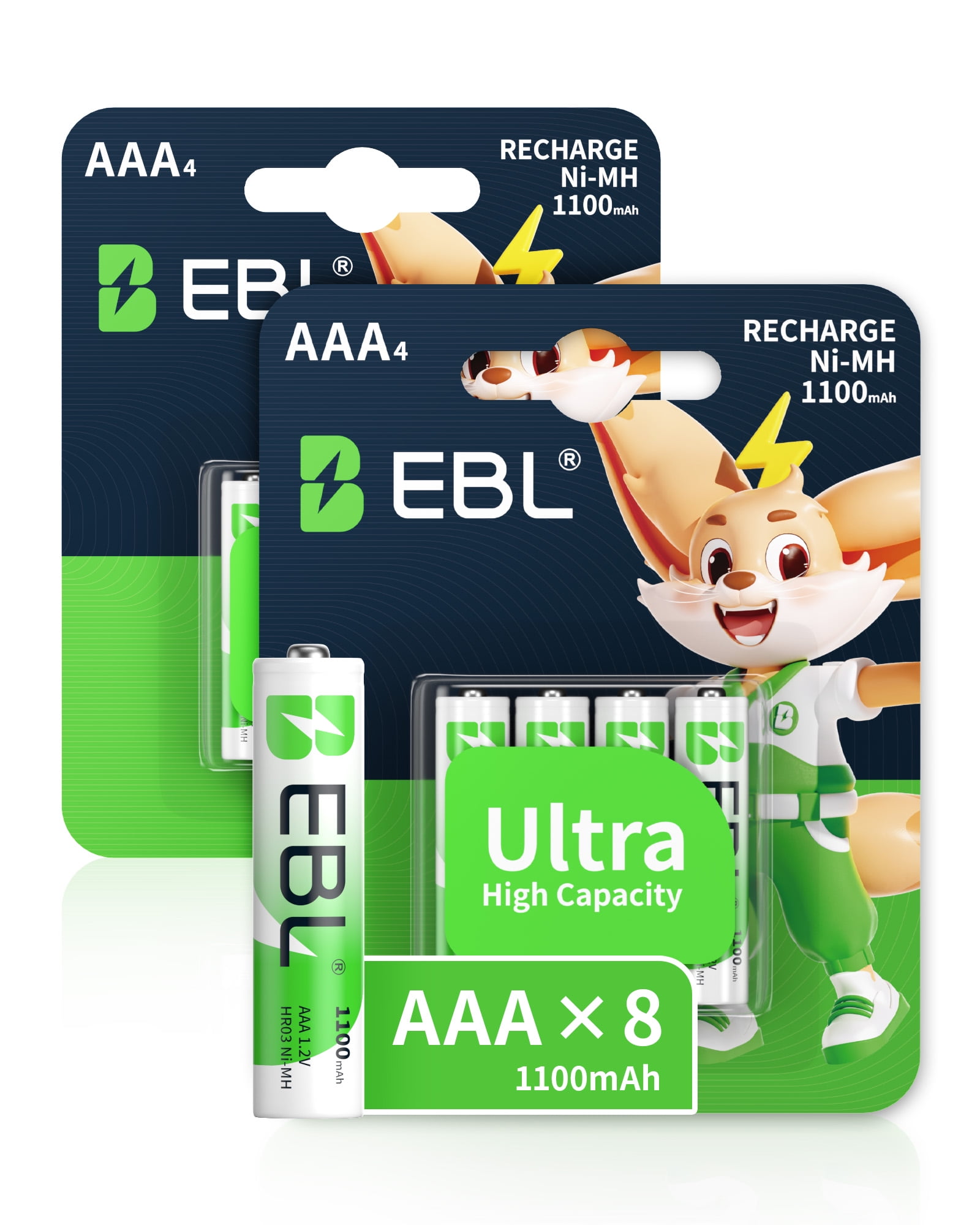 EBL Rechargeable AAA Batteries (8 Pack), Precharged Long Lasting, Ni-MH, Triple a Batteries