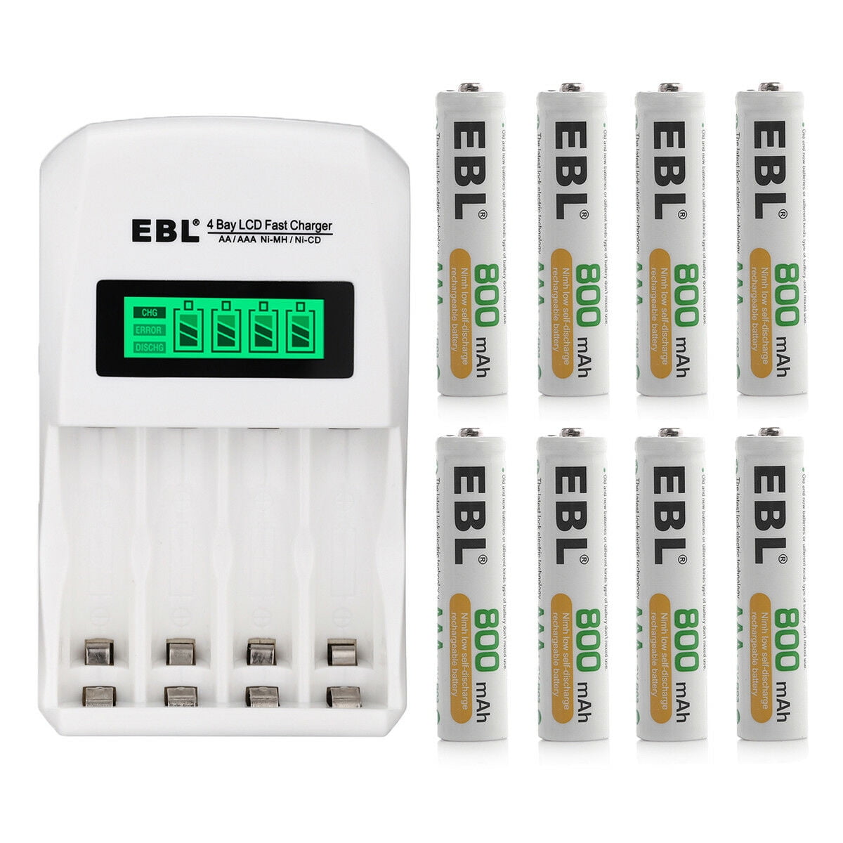 EBL Rechargeable AAA Batteries (8 Pack), Triple A Batteries + Smart LCD Battery Charger