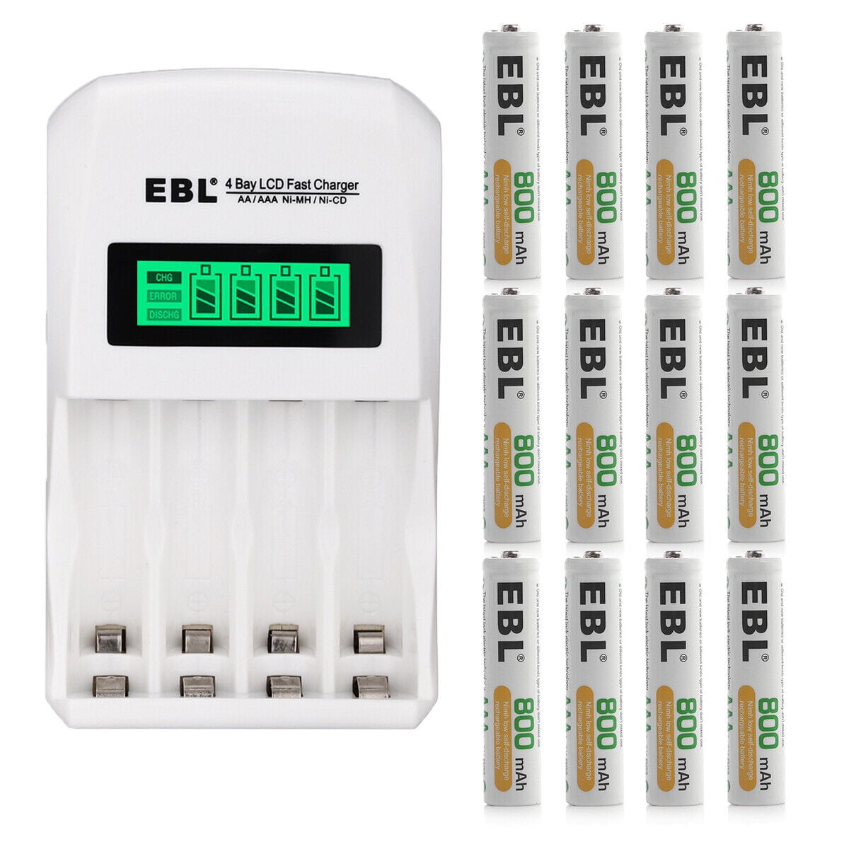 EBL Rechargeable AAA Batteries 800mAh (112 Pack) with Smart LCD Individual AA/AAA Rechargeable Battery Charger