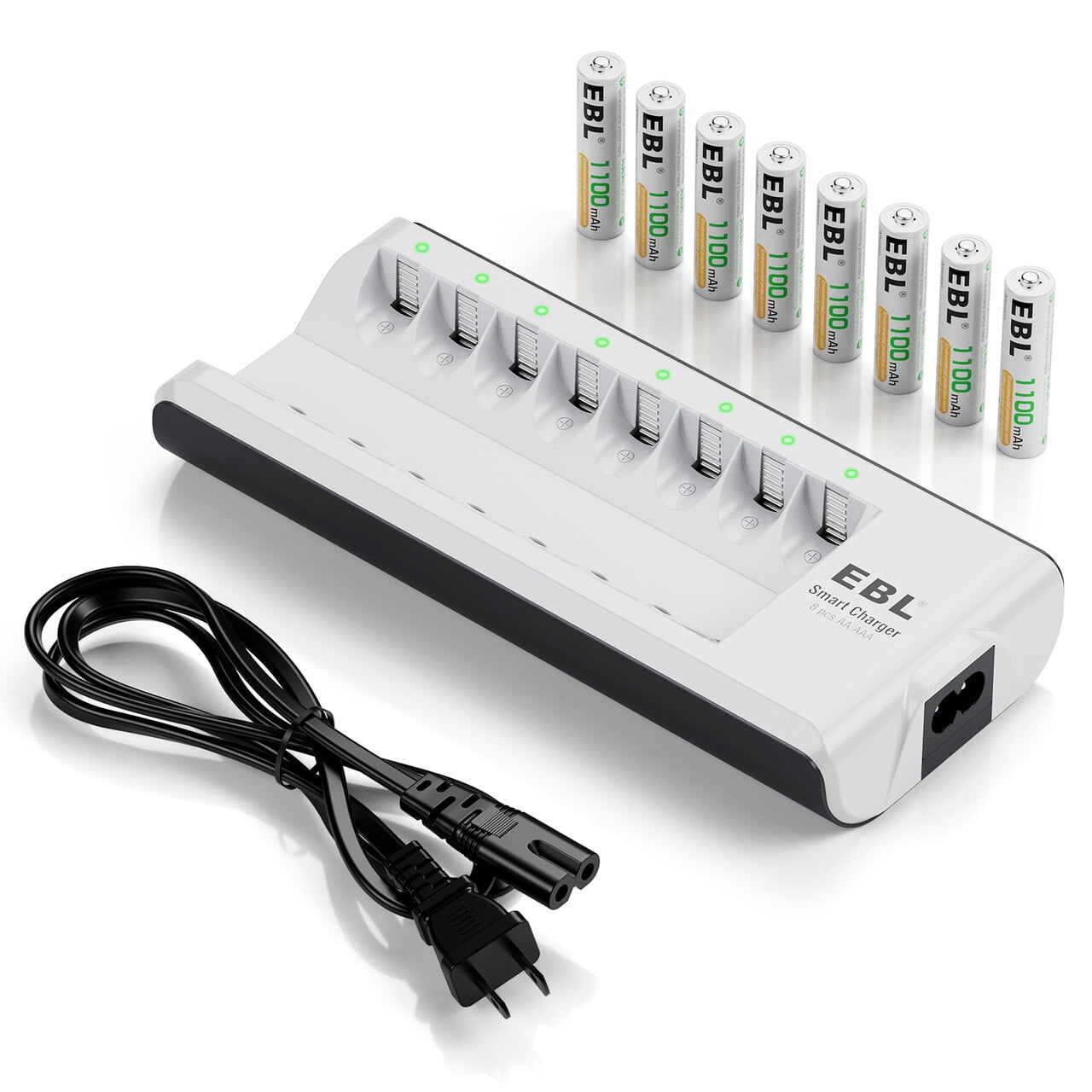 EBL Rechargeable AAA Batteries with Charger, 8 Pack 1.2V 1100mAh NiMH Triple AAA Batteries and AA AAA Battery Charger