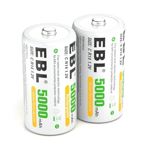 EBL Rechargeable C Cell Batteries, 5000mAh General Purpose Battery, 2 Pack