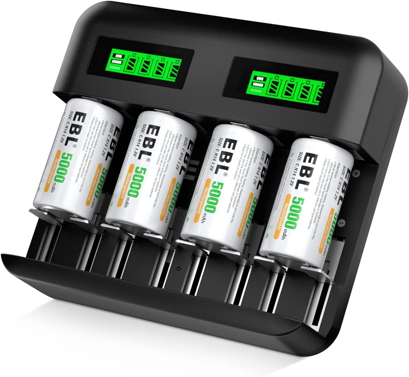 EBL Rechargeable C Batteries (4 Pack) and LCD Battery Charger for Ni-MH AA AAA C D Rechargeable Batteries