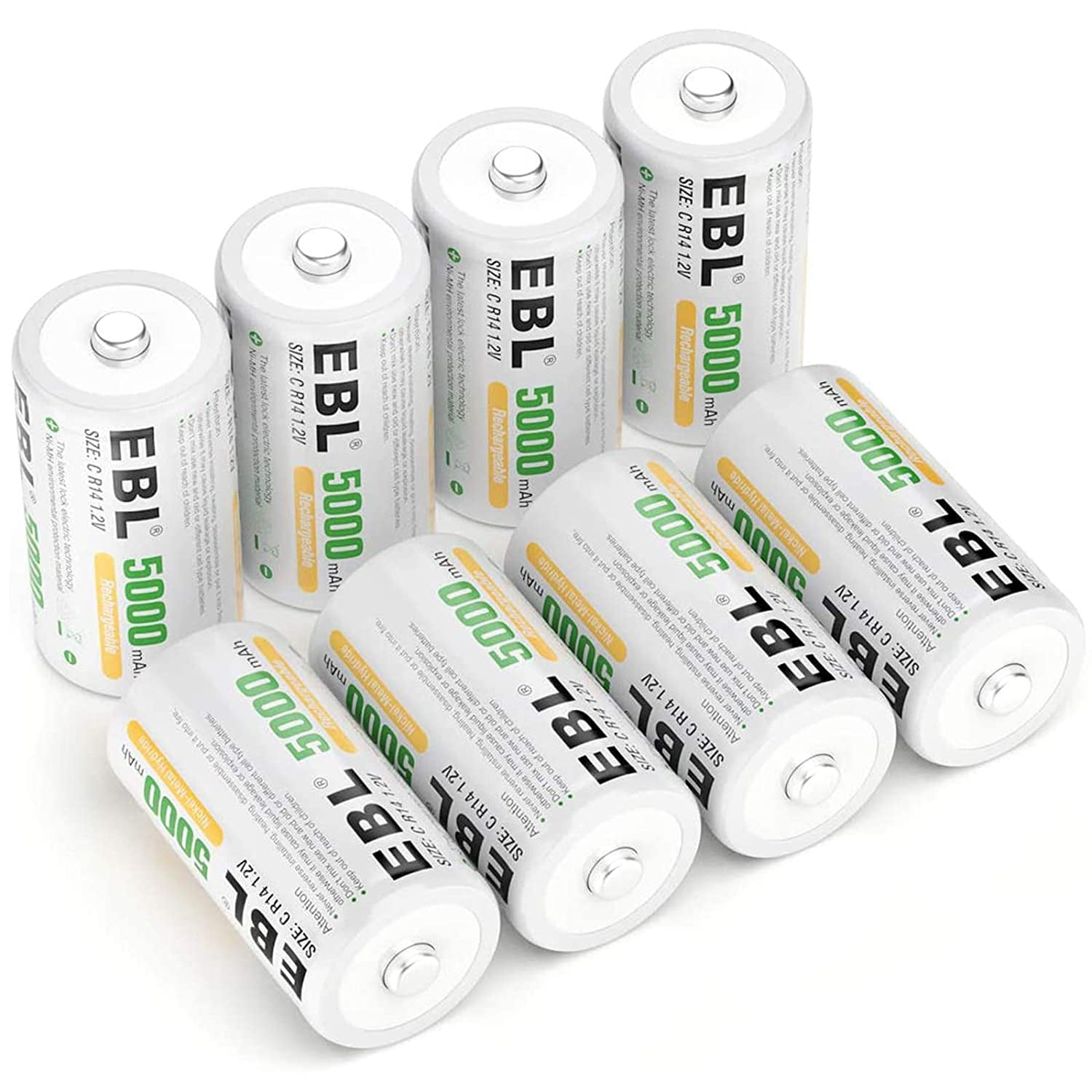EBL Rechargeable C Batteries 5000mAh Ni-MH C Size Battery 1.2V, Pack of 8