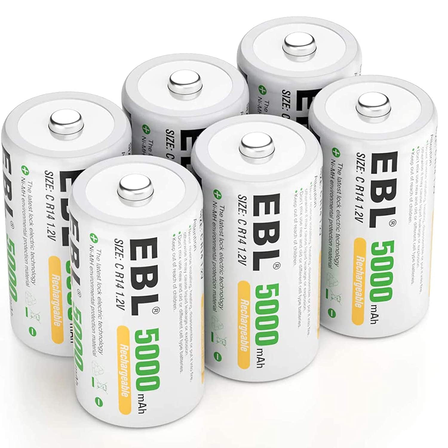 EBL Rechargeable C Batteries 5000mAh Ready2Charge C Size Battery with