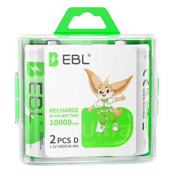EBL Rechargeable D Batteries (2 Pack), D Cell Batteries NiMH 1.2V