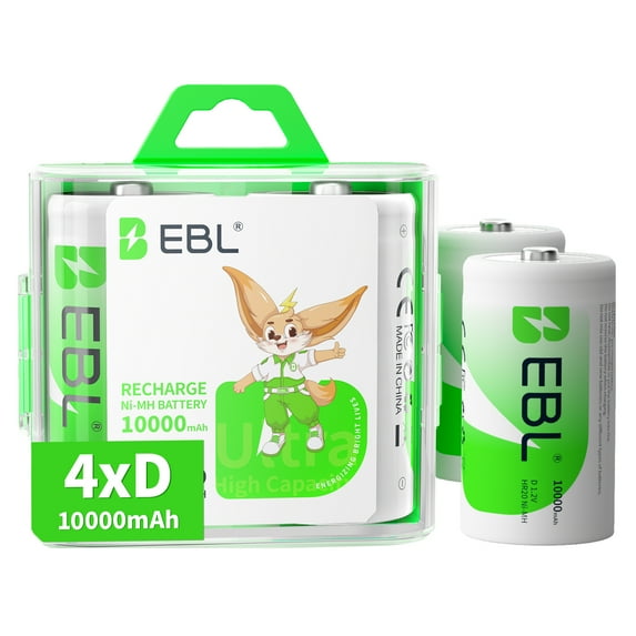 EBL Rechargeable D Cell Batteries, 4 Pack, 10000mAh General Purpose Battery