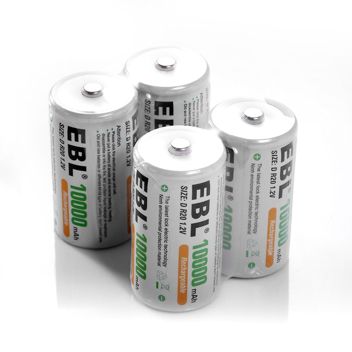 EBL R20 Size D Batteries 10000mAh Ni-MH Rechargeable Batteries for Camera  Toys, 8-Pack 