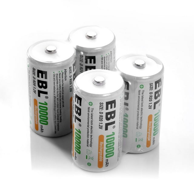 EBL Rechargeable D Batteries (4 Pack), 10000mAh R20 Size D Cell Batteries