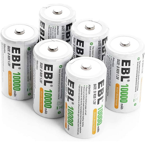 EBL Rechargeable D Batteries (6 Pack), NiMH D Cell Batteries