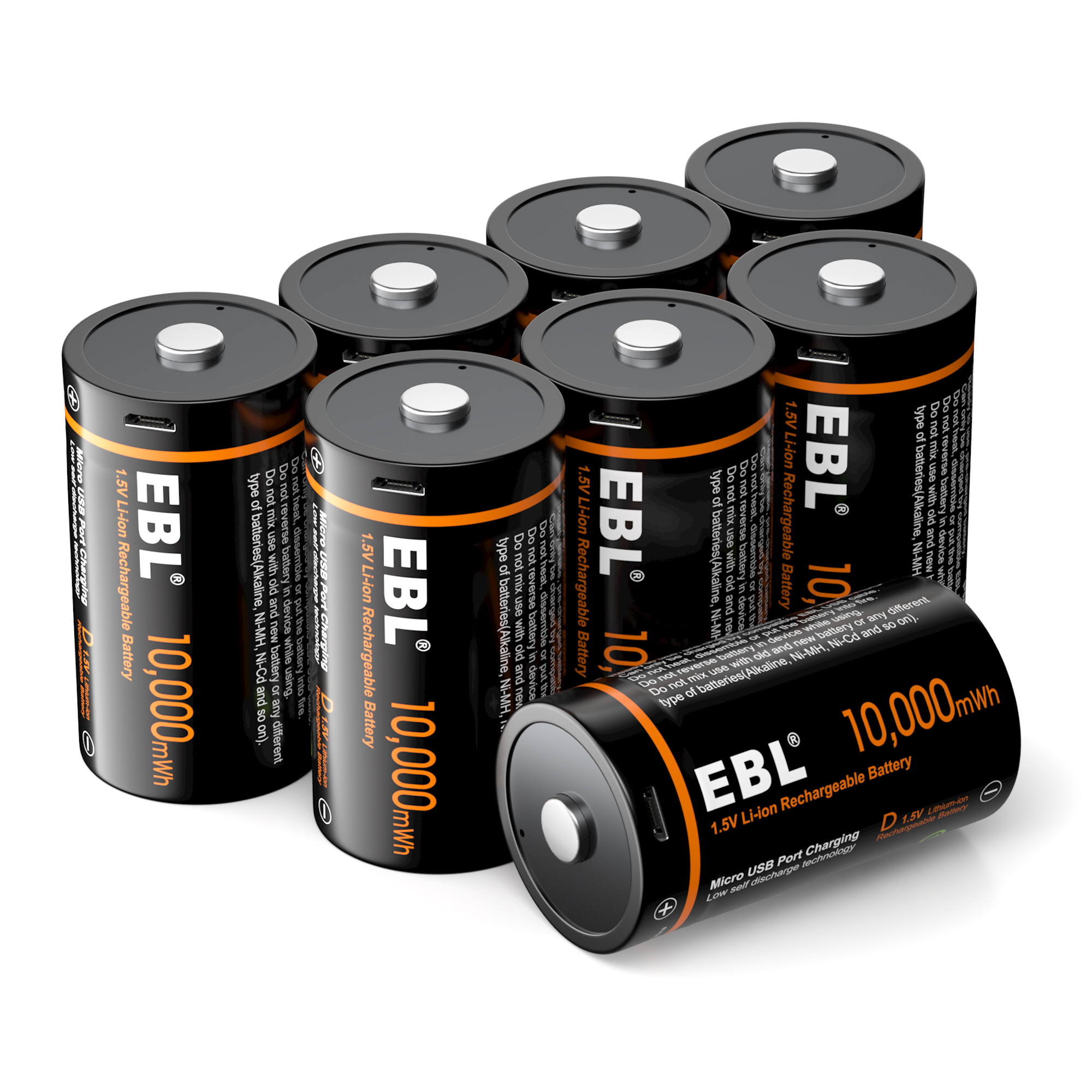 EBL Size D Rechargeable Batteries 10000mWh 1.5V Long Lasting D Cell Li