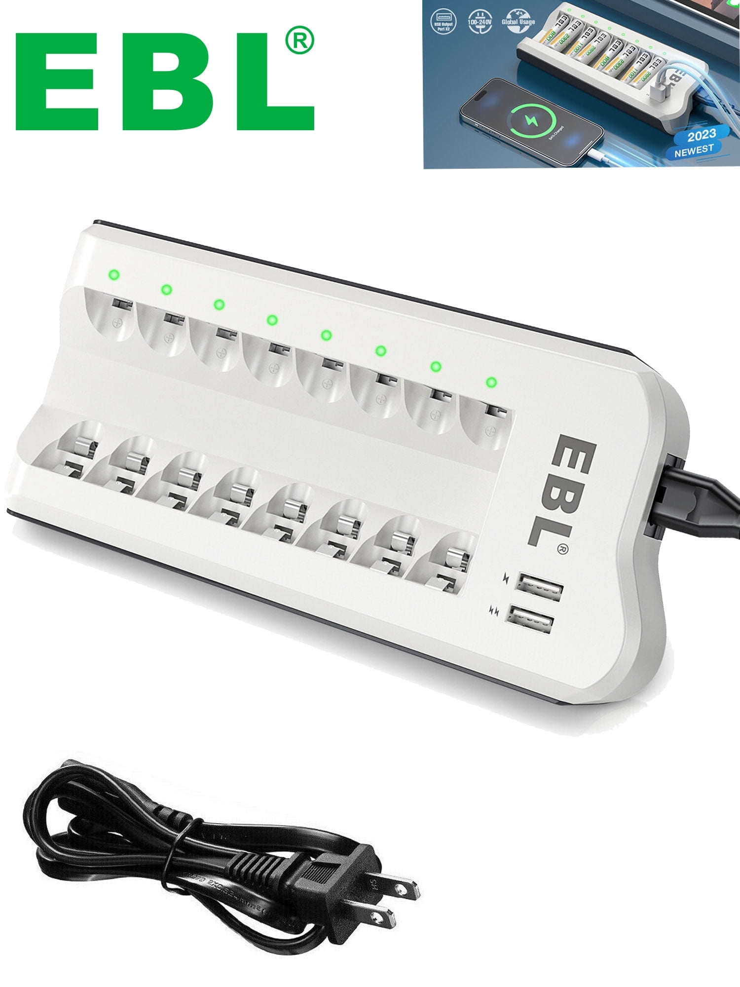 8 Bay AA AAA Smart Battery Charger - Fast Charging With LED Detection For Ni-MH Ni-CD Rechargeable Batteries