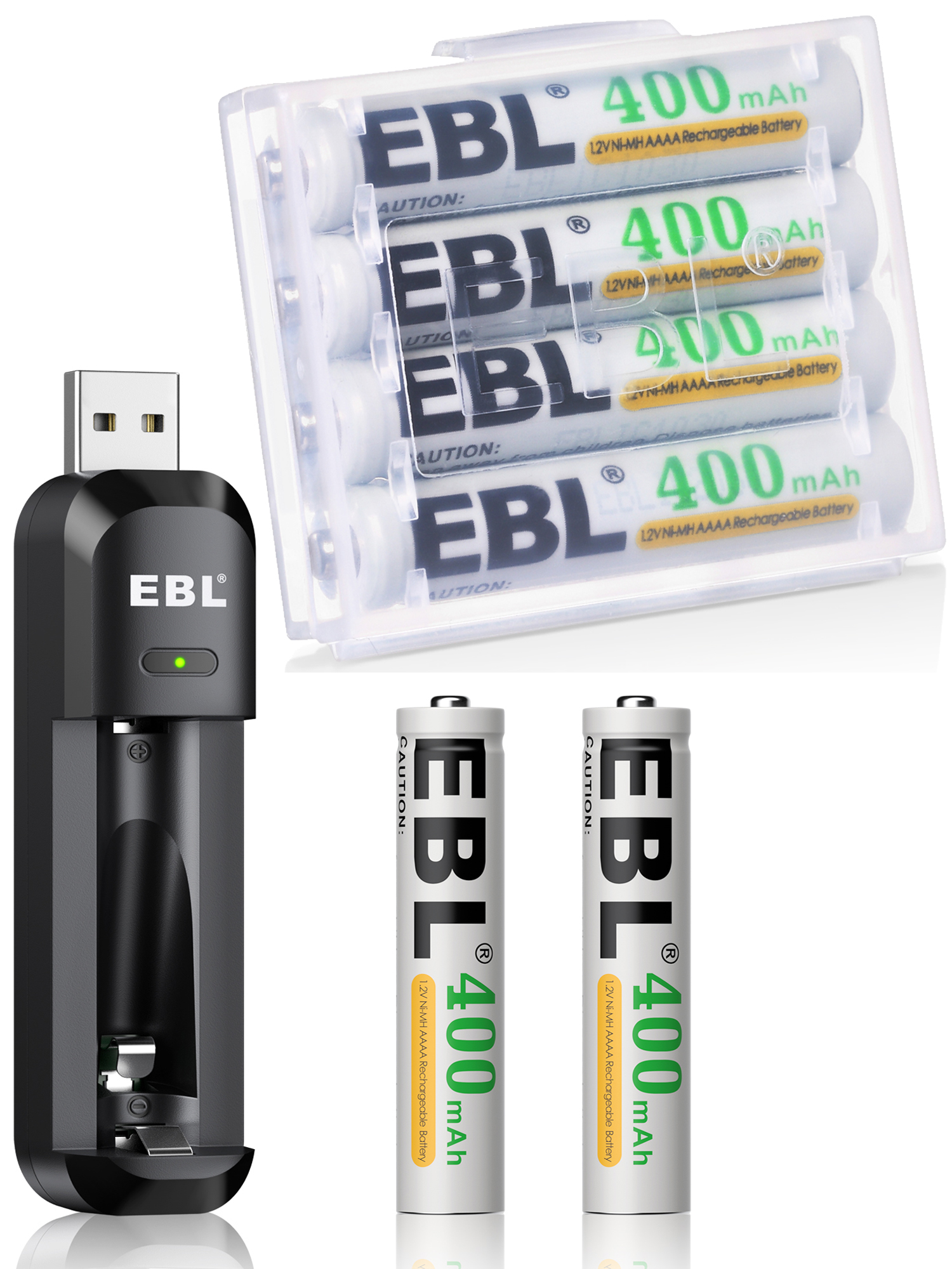 EBL Smart AAAA Battery Charger with Rechargeable AAAA Batteries (6 Pack) 400mAh 1200 Cycles