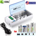 EBL Smart Battery Charger for C D AA AAA 9V Ni-MH Ni-CD Rechargeable Batteries with Discharge Function & LCD Display