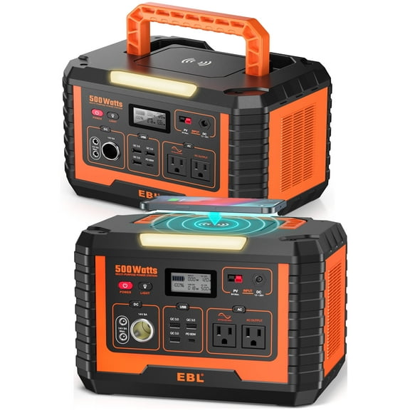 EBL Solar Power Station 500, Portable Generator (Surge 1000W), Backup Lithium Battery Charger for Outdoor Camping Home Emergency, 2-Pack