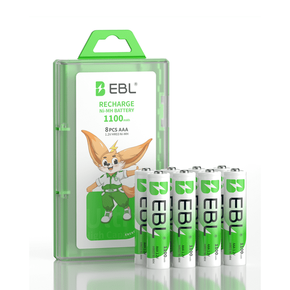 EBL 1100mAh AAA Rechargeable Batteries 1.2V Ni-MH High-Capacity Batteries 8 Pack