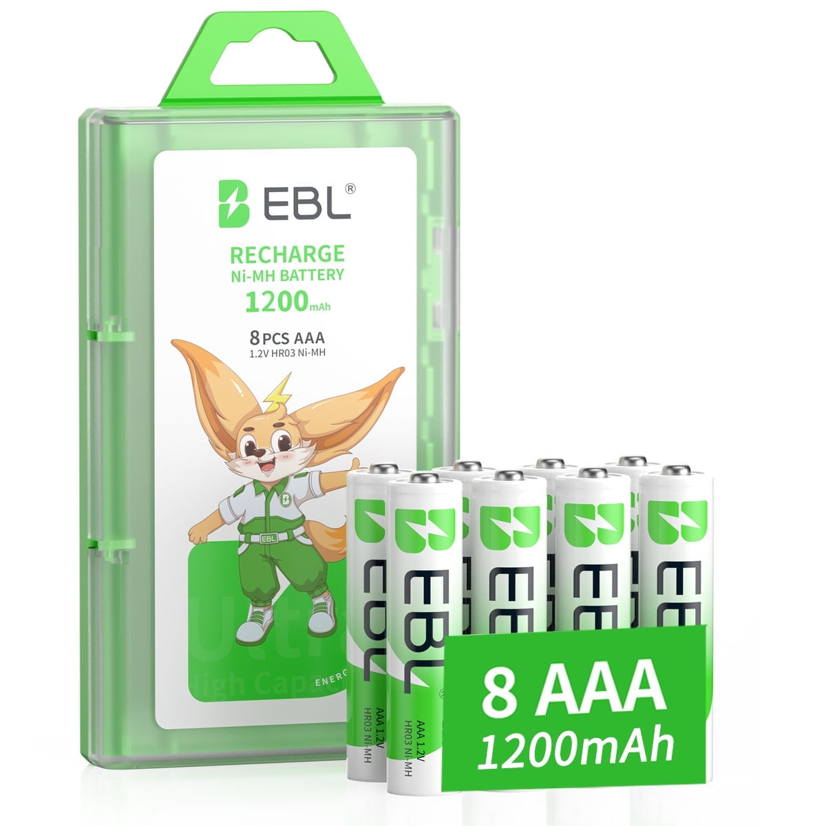 EBL 1200mAh AAA Rechargeable Batteries 1.2V Ni-MH High-Capacity Batteries 8 Pack