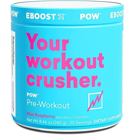 EBOOST POW Blue Raspberry Natural Pre-Workout Powder, 20 servings, 8.46 oz