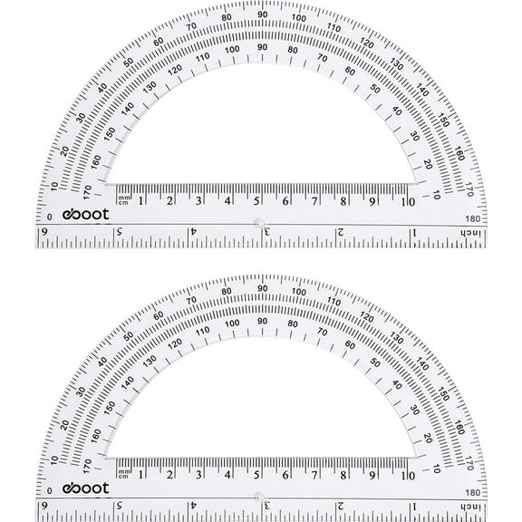 EBOOT Plastic Protractor Math Protractors 180 Degrees, 6 Inch, Pack of 2 (Clear)