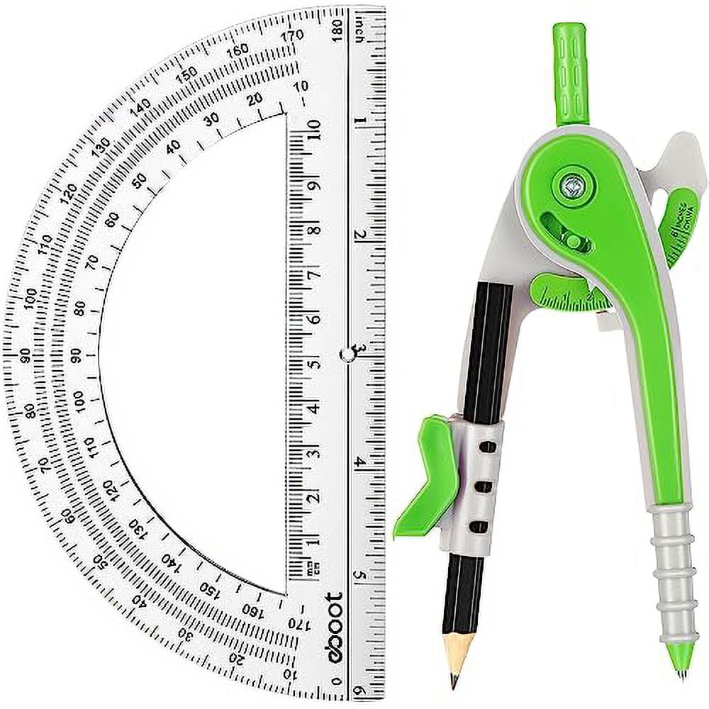 EBOOT Student Geometry Math Set, Drawing Compass and 6 Inch Clear Swing