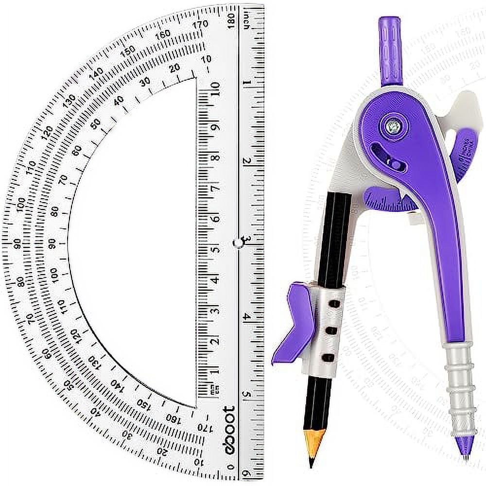 EBOOT Student Geometry Math Set, Drawing Compass and 6 Inch Clear Swing