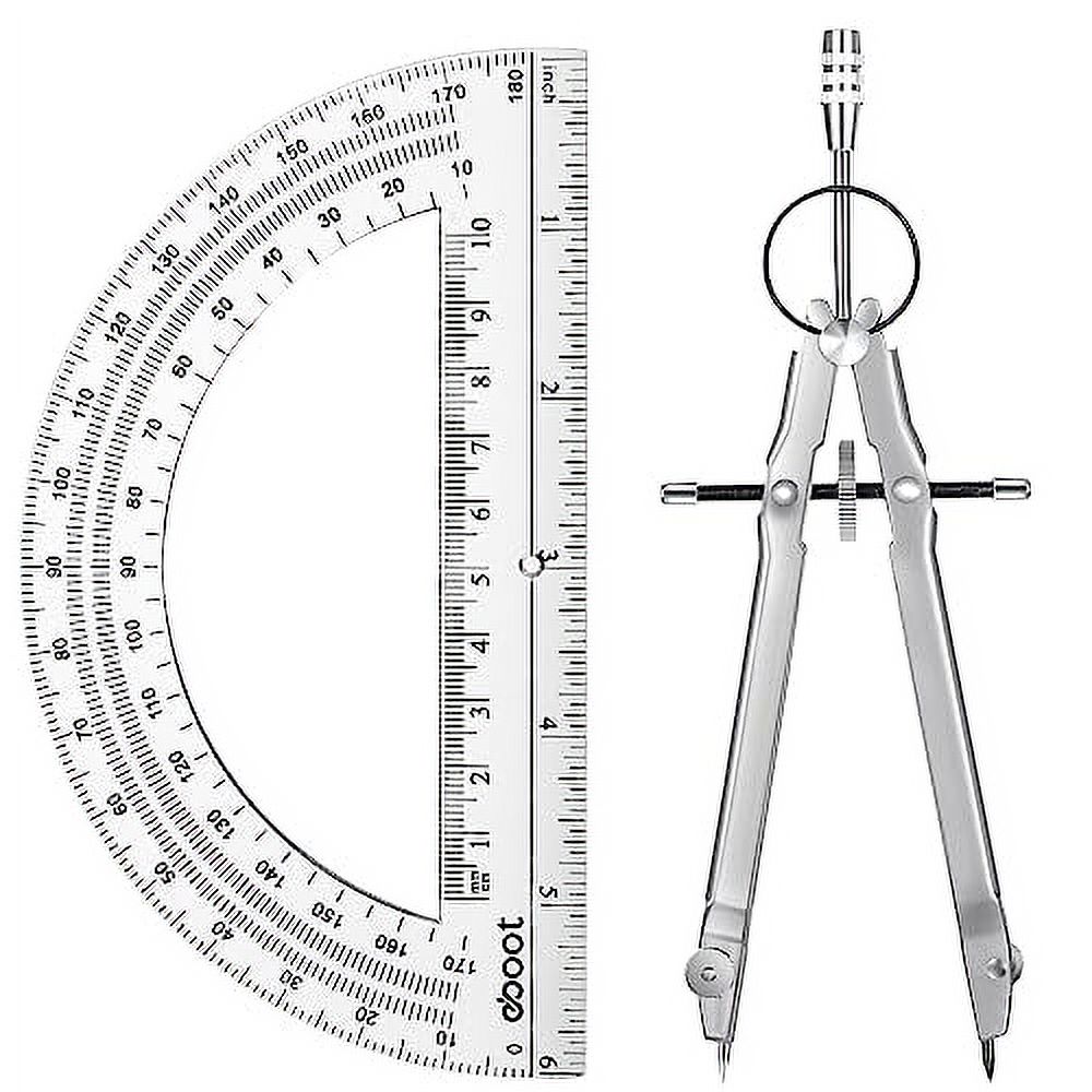 EBOOT Student Geometry Math Set, Drawing Compass and 6 Inch Clear Swing