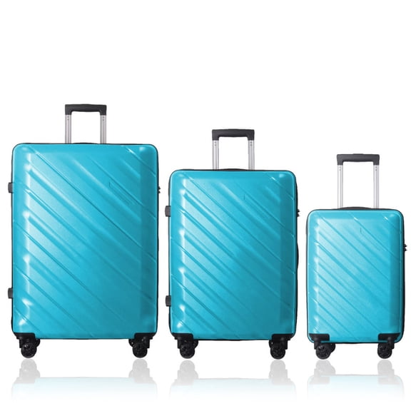 EBQOSK 20/24/28 inch Hardside Carry on Luggage Kit with 360° Spinner Wheels and TSA Lock, 3PCS ABS Scratch-Resistant Lightweight Suitcase Set Air Checked for Men Women Family Travel Peacock Blue