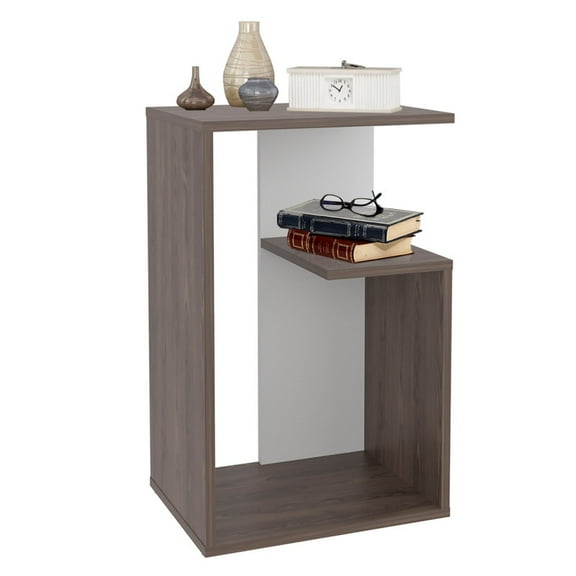 EBQOSK 25" Side Table with Open Storage, Compact Wood 3-Tier Night Stand, Minimalist End Tables for Living Room Use, Modern Bedside Table for Small Spaces Bedroom Dark Walnut - White