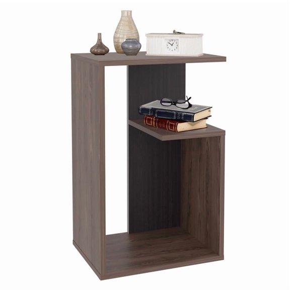 EBQOSK 25" Side Table with Open Storage, Compact Wood 3-Tier Night Stand, Minimalist End Tables for Living Room Use, Modern Bedside Table for Small Spaces Bedroom Dark Walnut