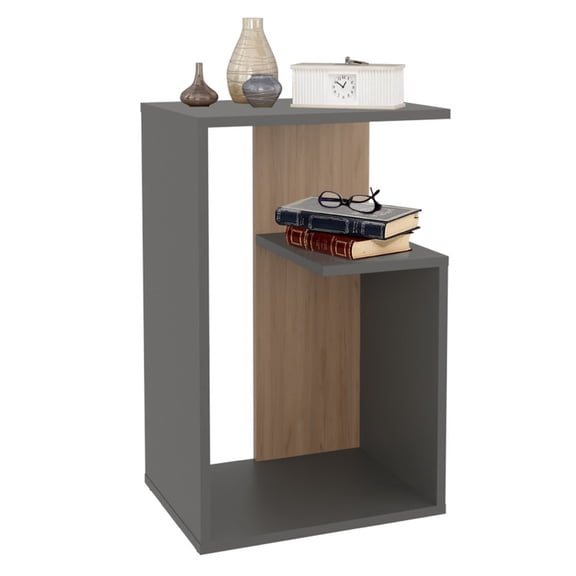 EBQOSK 25" Side Table with Open Storage, Compact Wood 3-Tier Night Stand, Minimalist End Tables for Living Room Use, Modern Bedside Table for Small Spaces Bedroom Matt Gray