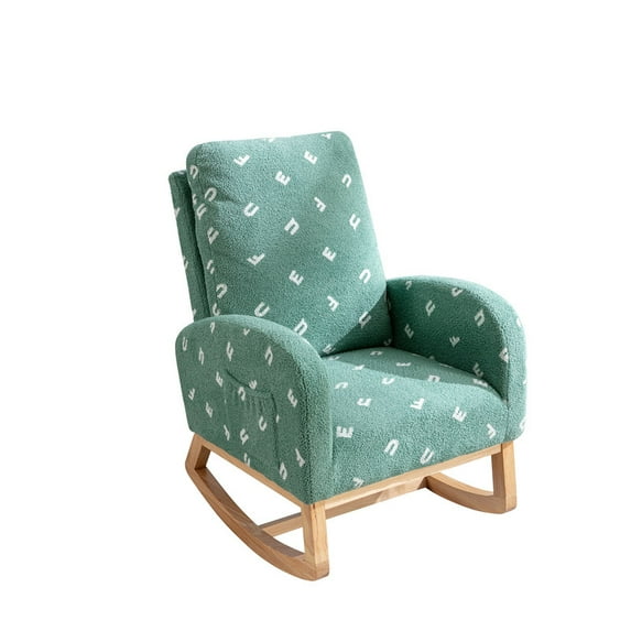 EBQOSK 26.8"W Modern Rocking Chair for Nursery, Mid Century Accent Rocker Armchair with Side Pocket, Upholstered High Back Wooden Rocking Chair for Living Room Baby Kids Room Bedroom Green