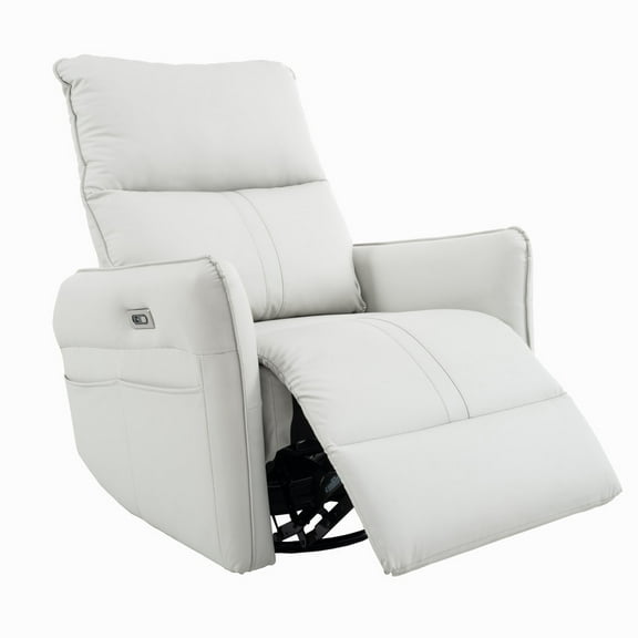 EBQOSK 270° Power Swivel Rocker Recliner Chair, PU Leather Electric Glider Reclining Sofa with USB Ports, Power Swivel Glider, Rocking Chair,Nursery Recliners for Living Room Bedroom Light Gray