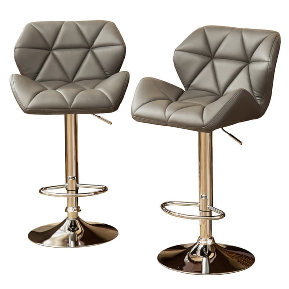 EBQOSK 2PC Contemporary Tufted Adjustable Height Hidraulic Bar Stools Gray