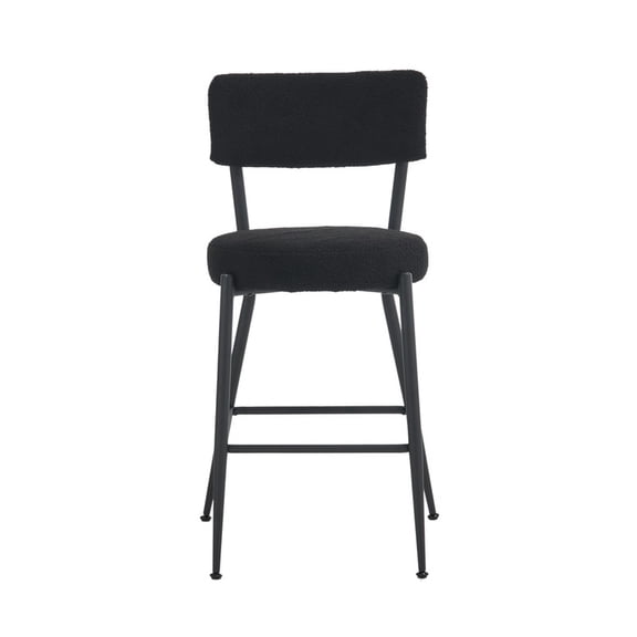 EBQOSK 2PC Modern Teddy Fabric Upholstered Bar Stools - Metal Base High Stool - Suitable for Kitchen, Dining and Living Room Black 2PC
