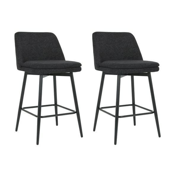 EBQOSK 2PCS Counter Height Swivel Bar Stools Sets with 360°Swivel Foam Upholstered and High Barrel Back, Linen Cloth Dining Barstools with Convenient Metal Legs Footrest for Kitchen Pub Black