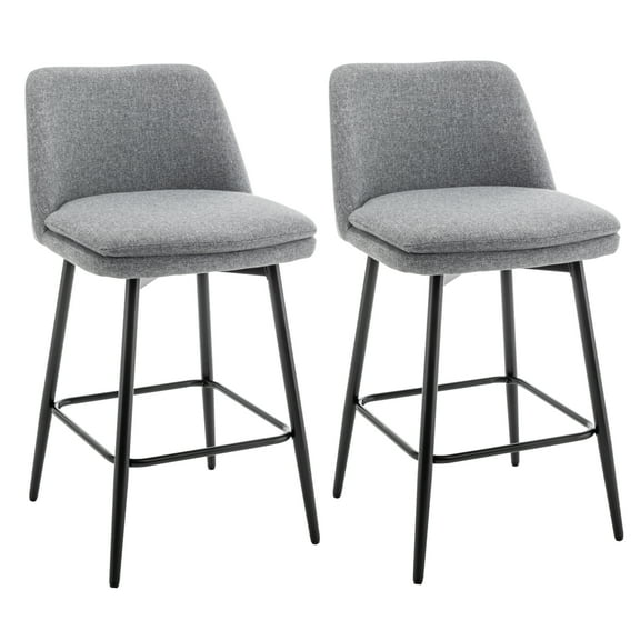 EBQOSK 2PCS Counter Height Swivel Bar Stools Sets with 360°Swivel Foam Upholstered and High Barrel Back, Linen Cloth Dining Barstools with Convenient Metal Legs Footrest for Kitchen Pub Light Grey