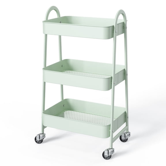 EBQOSK 3 Tier Small Rolling Cart, Metal Utility Storage Organizer Kitchen Trolley Bathroom Laundry Room Bar Office Shelves Gray
