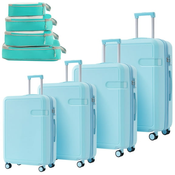 EBQOSK 4 Piece Luggage Set with Compression Packing Cubes for Suitcase Expanable Spinner Wheels Lightweight Suitcase with TSA Lock Blue