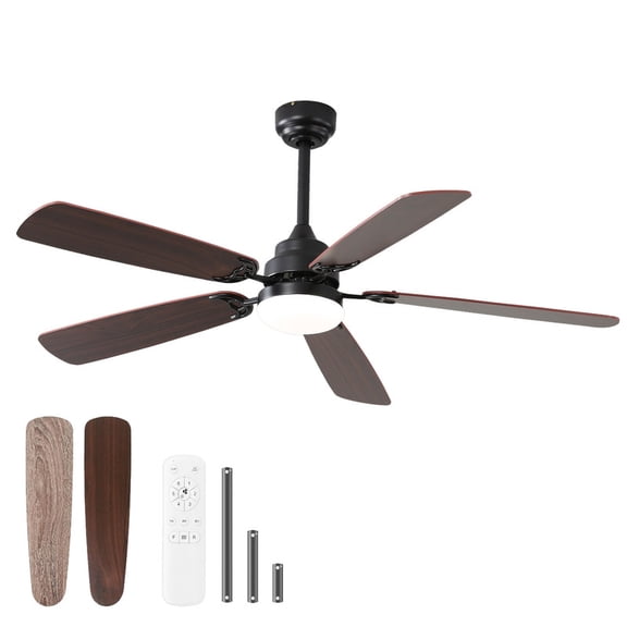 EBQOSK 52 Inch Classics Ceiling Fan With Dimmable Led Light 6 Speed Wind 5 Blades Remote Control DC Motor for Indoor Matte Black