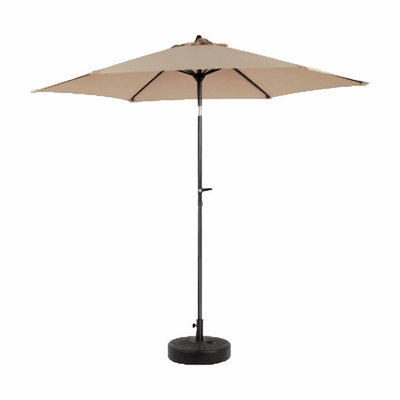 EBQOSK 9FT Outdoor Patio Umbrella Outdoor Table Umbrella with Push Button Tilt and Crank, Market Umbrella 6 Sturdy Ribs, Deck, Backyard, Pool Base Not Included Khaki