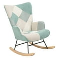 thumbnail image 1 of EBQOSK Accent Rocking Chair, Mid Century Fabric Rocker Chair with Wood Legs and Patchwork Linen for Livingroom Bedroom Blue, 1 of 7