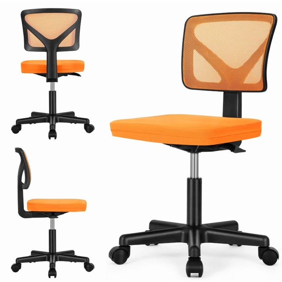 EBQOSK Armless Drafting Chair Basics Rolling Desk Chair, Ergonomic Desk Chairs, Rolling Bar Stools Chairs Breathable Mesh for Home Bedroom Study Student Height Adjustable (Orange)