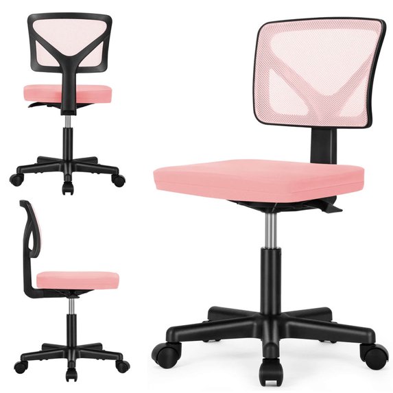 EBQOSK Armless Drafting Chair Basics Rolling Desk Chair, Ergonomic Desk Chairs, Rolling Bar Stools Chairs Breathable Mesh for Home Bedroom Study Student Height Adjustable Pink