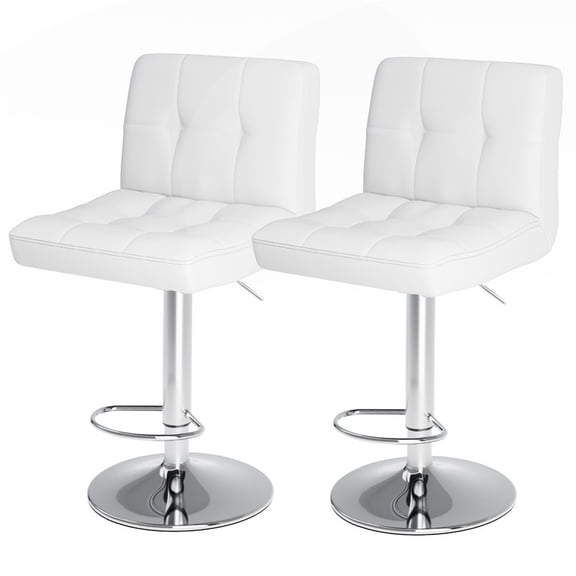 EBQOSK Bar Stools Set of 2, Counter Height Barstools,Square Seat Cushion Barstool with Back, Height Adjustable PU Leather Swivel Barstool White