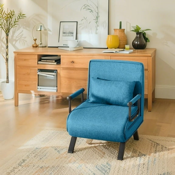 EBQOSK Convertible Chair Bed Sleeper for Adults, 5 in 1 Folding Chair Bed with 5-Position Adjustable Backrest & Pillow for Small Spaces, Apartment, office Blue