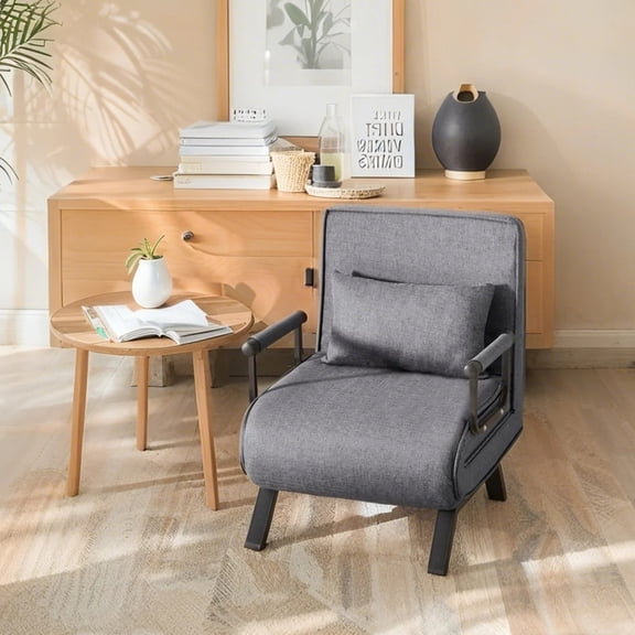 EBQOSK Convertible Chair Bed Sleeper for Adults, 5 in 1 Folding Chair Bed with 5-Position Adjustable Backrest & Pillow for Small Spaces, Apartment, office Gray