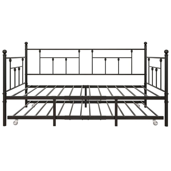 EBQOSK Daybed Frame with Trundle, Heavy Duty Steel Slat Support Sofa Bed Platform with Headboard, No Box Spring Needed Black　Twin１