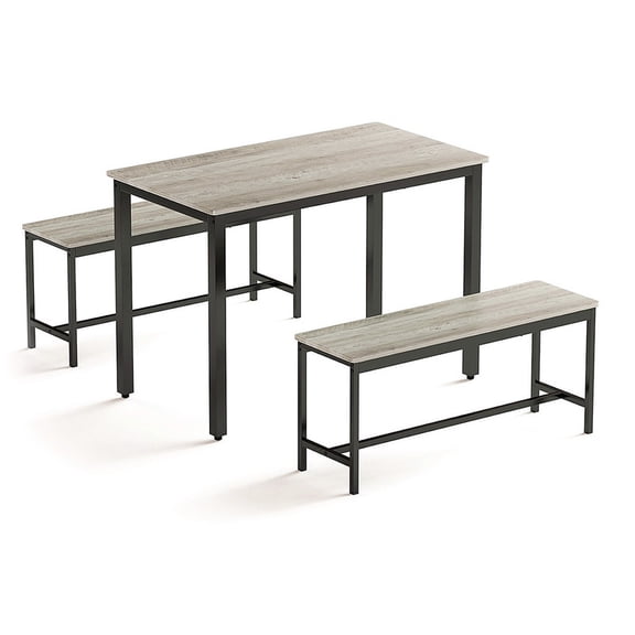 EBQOSK Dining Table Set, Bar Table with 2 Dining Benches, Kitchen Table Counter with Chairs, Industrial for Kitchen Breakfast Table, Living Room, Party Room Gray