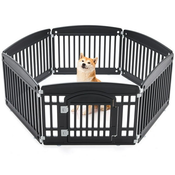 EBQOSK Dog Playpen Safe & Secure Indoor/Outdoor Pet Fence | Folding & Portable | Ideal for Small to Medium Dogs | Easy to Clean Black 6Panel